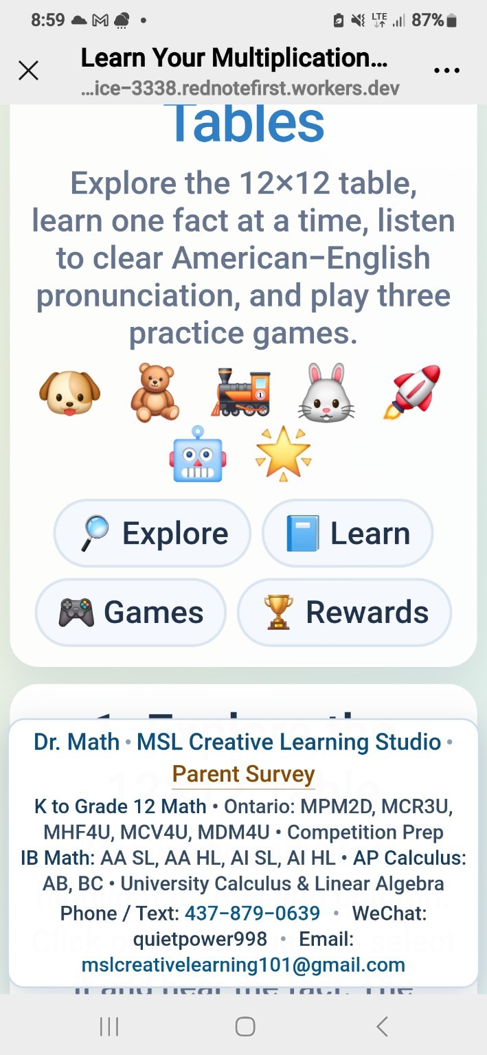 Dr Math MSL Creative Learning Studio contact information